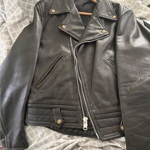 Classic Black Leather Bomber Jacket with Metal Zip
